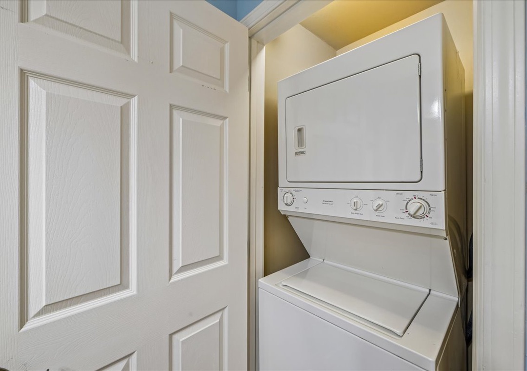 You'll love the convenience of having your own in-unit washer and dryer, perfectly tucked away in this thoughtfully designed closet space.