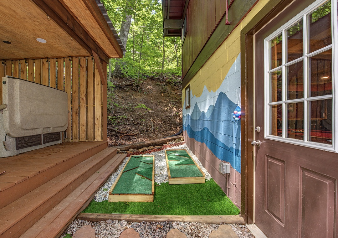 Challenge friends and family to a friendly round of mini golf on your private outdoor putting green, then unwind in the hot tub nearby.