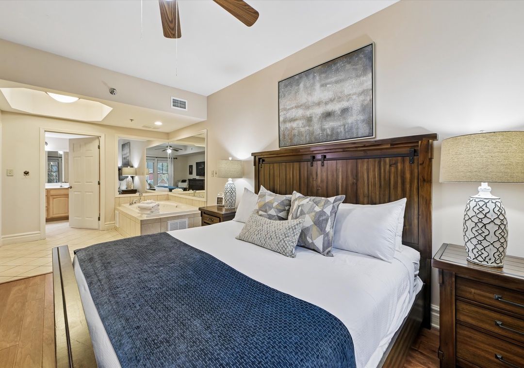 Unwind in your master suite's plush king bed with spa-inspired soaking tub just steps away, creating the perfect romantic retreat.
