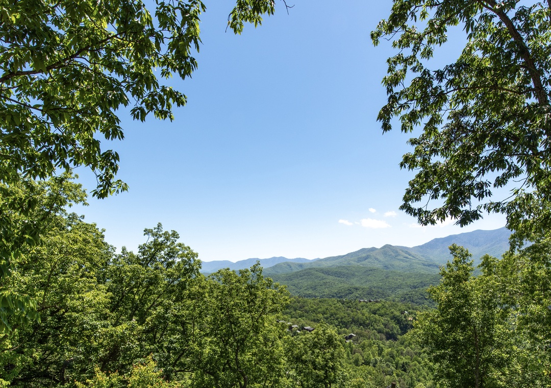 Stunning mountain vistas frame the property, with lush green forests and majestic peaks creating a serene natural backdrop for this tranquil retreat.
