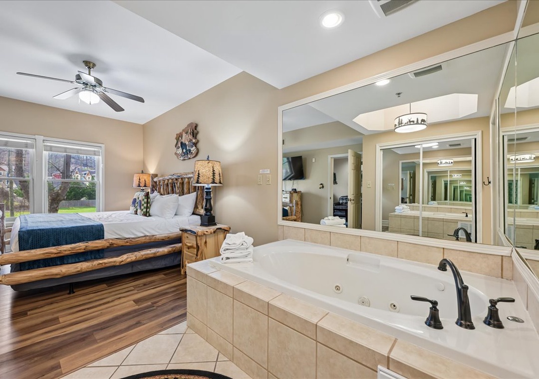 Your spacious suite offers luxurious relaxation with a jetted tub perfect for unwinding after exploring the area.