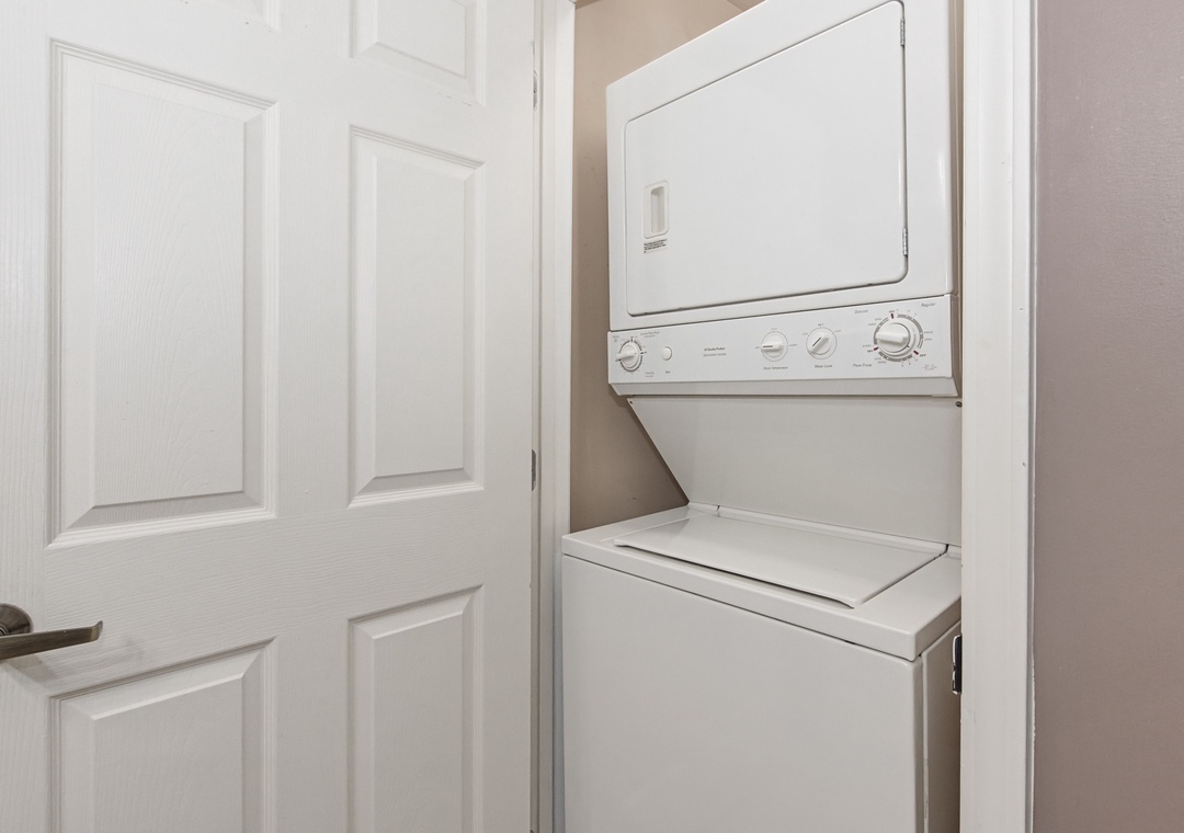 Your private laundry nook keeps your clothes fresh during longer stays, with a convenient stacked washer and dryer right in your space.