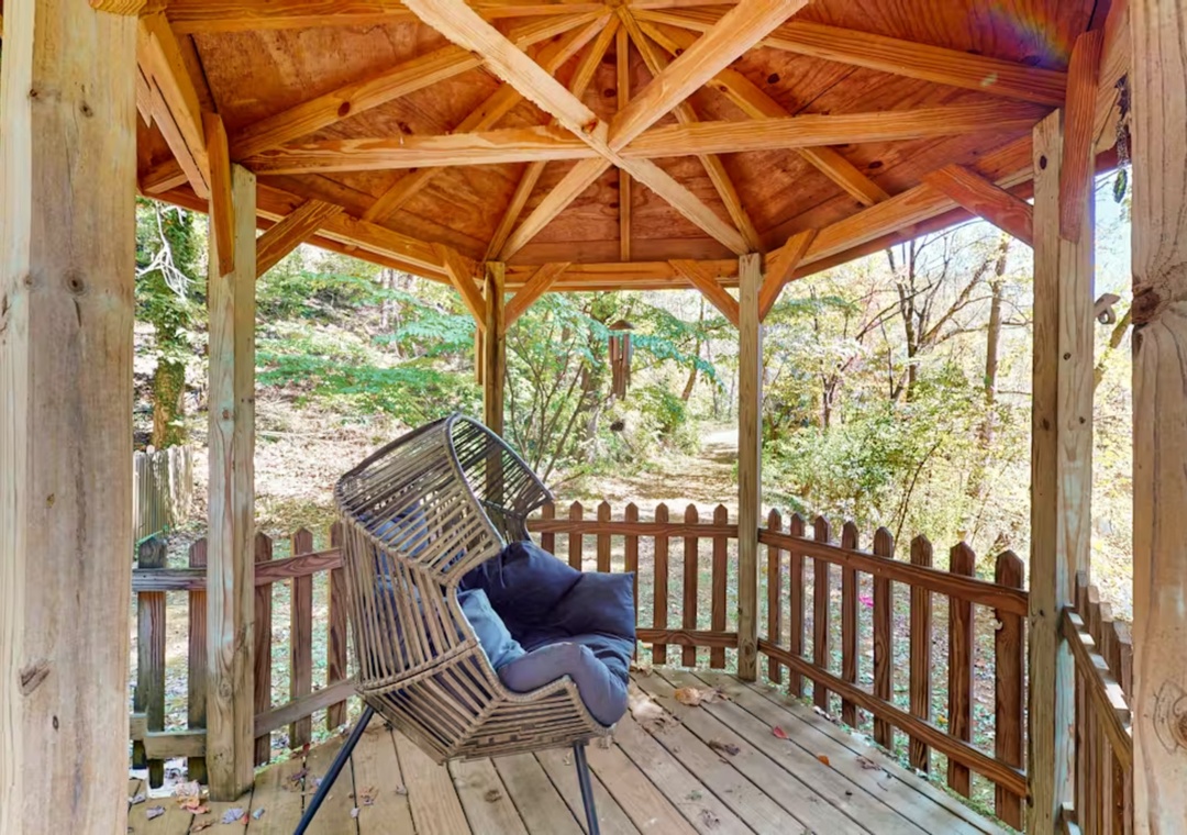 Your private gazebo offers a peaceful retreat with comfortable seating overlooking natural surroundings.