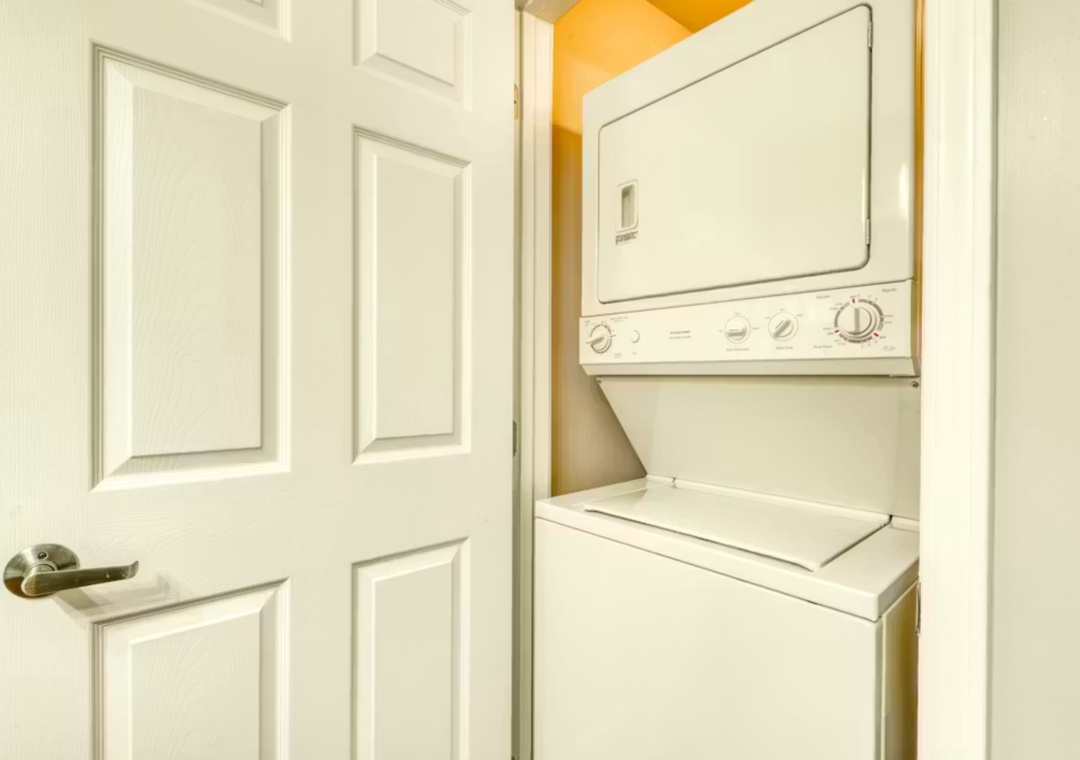 Your laundry stays fresh with convenient in-unit washer and dryer, tucked neatly in your private closet for ultimate comfort.