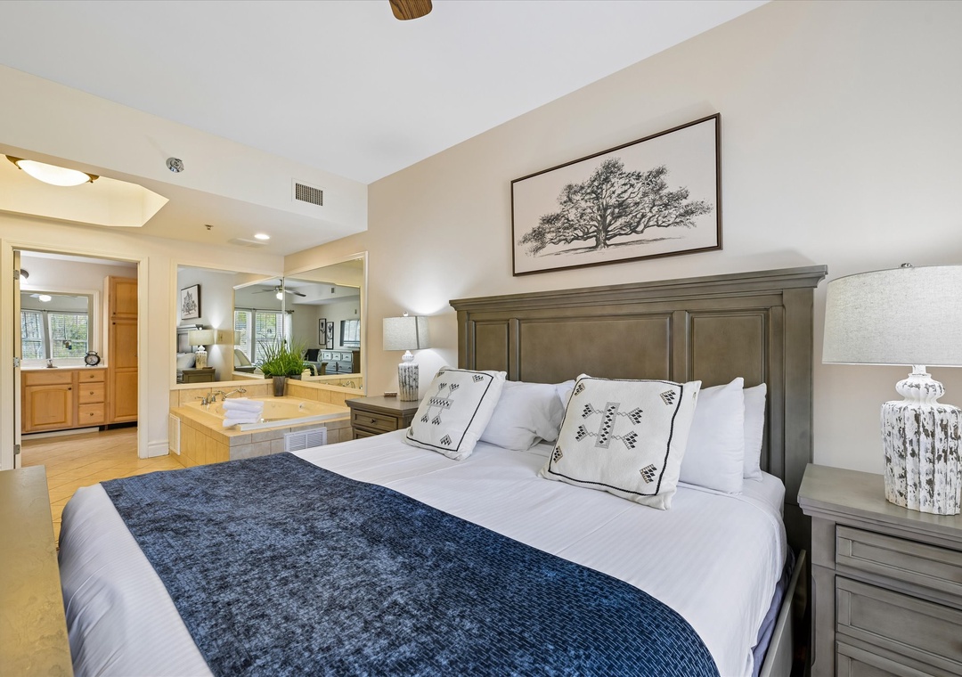 Drift off in your comfortable bed with premium linens and thoughtful touches, while the spacious suite offers room to unwind.