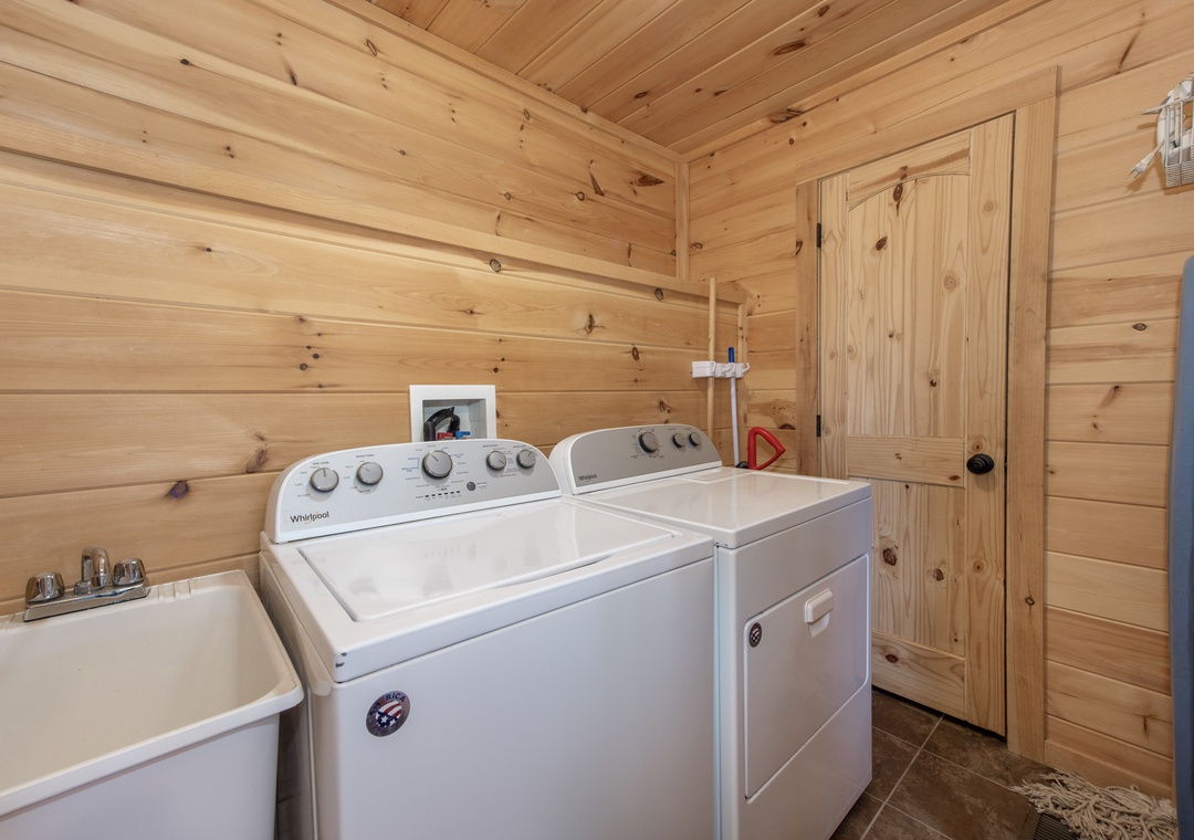 Your own laundry room makes it easy to refresh your wardrobe, with a full-sized washer and dryer plus a utility sink for any quick clean-ups during your stay.
