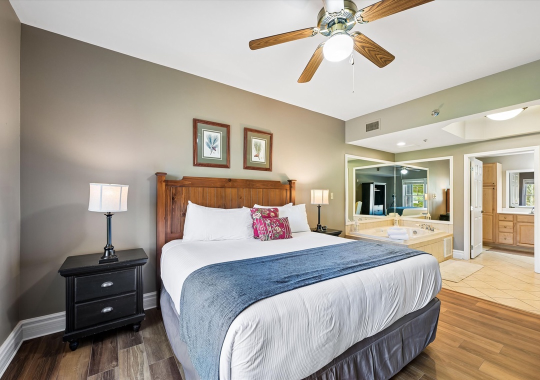 Unwind in your spacious suite with luxurious furnishings, complete with spa tub and elegant touches for ultimate relaxation.