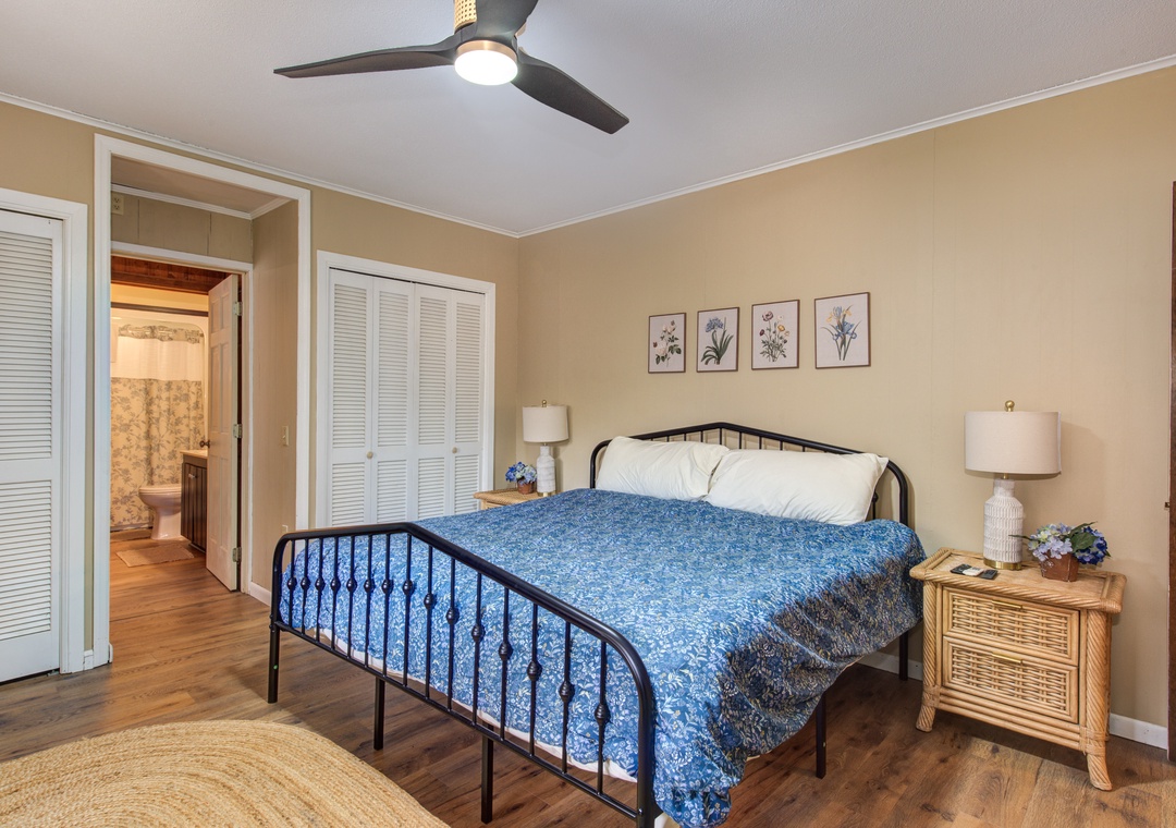 Unwind in your peaceful bedroom with warm coastal touches, soft lighting, and an ensuite bath steps away.