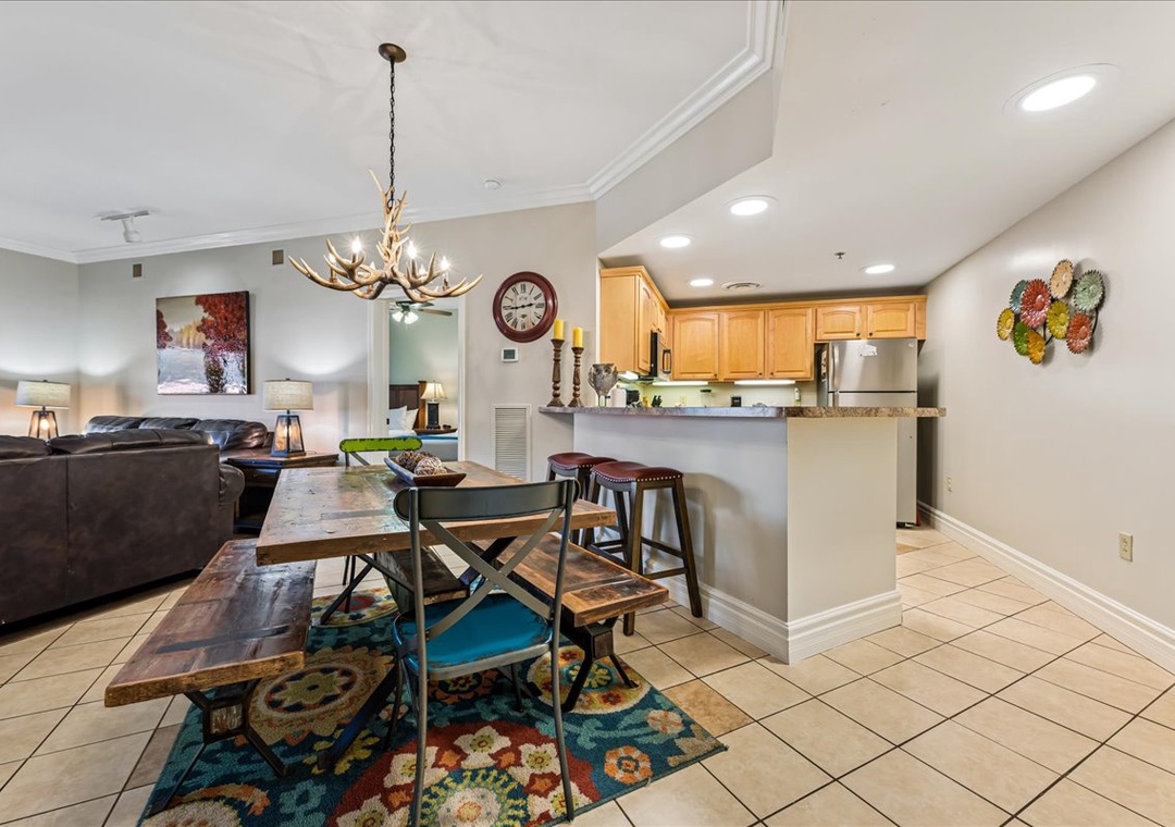 Gather around your spacious dining table while the chef prepares meals in your fully-equipped kitchen just steps away.