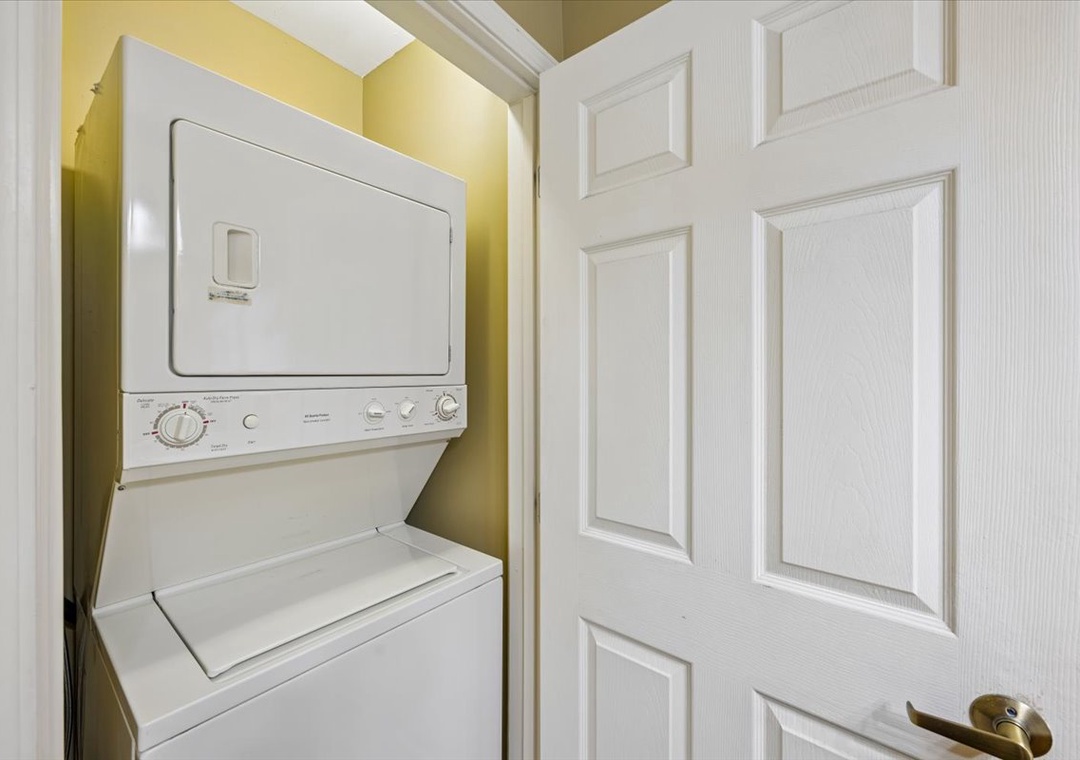 Your own private laundry setup makes extended stays effortless—just tuck your clothes away and relax.