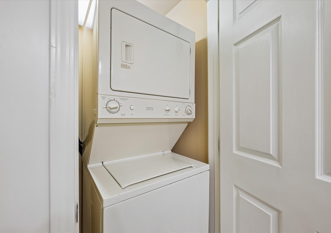 Keep your wardrobe fresh with your own in-unit washer and dryer, tucked conveniently in a clean closet for easy access.