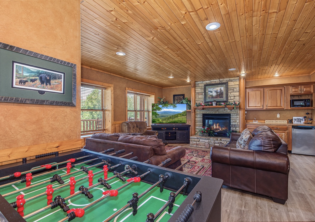 Gather around the foosball table for friendly competition, then sink into plush leather seating by the stone fireplace. Your game nights and cozy evenings just got an upgrade.