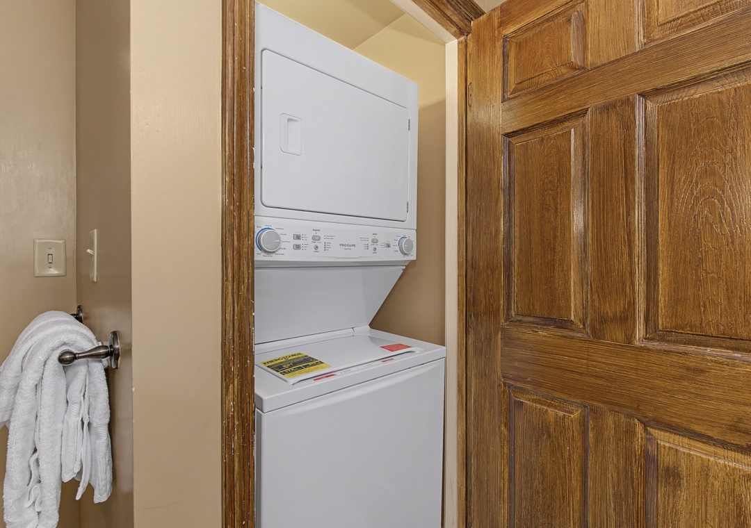 Your in-suite washer and dryer setup keeps fresh linens and clothes ready for your adventures.