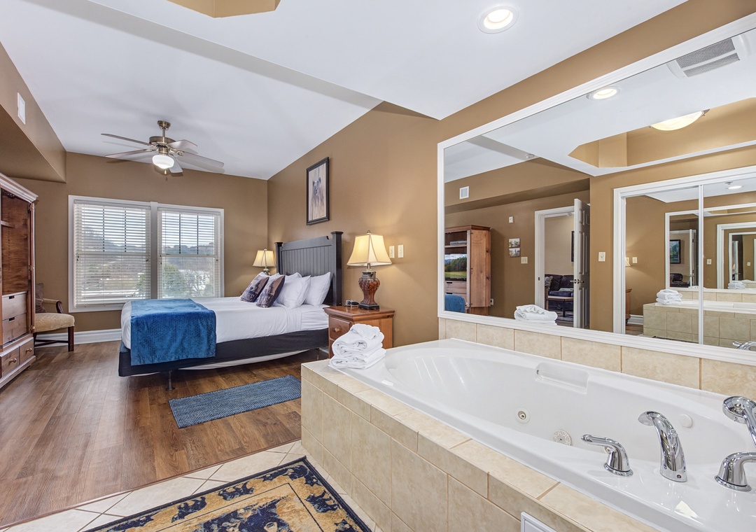 Unwind in your spacious suite where the king bed and luxurious jetted tub create the perfect romantic retreat.