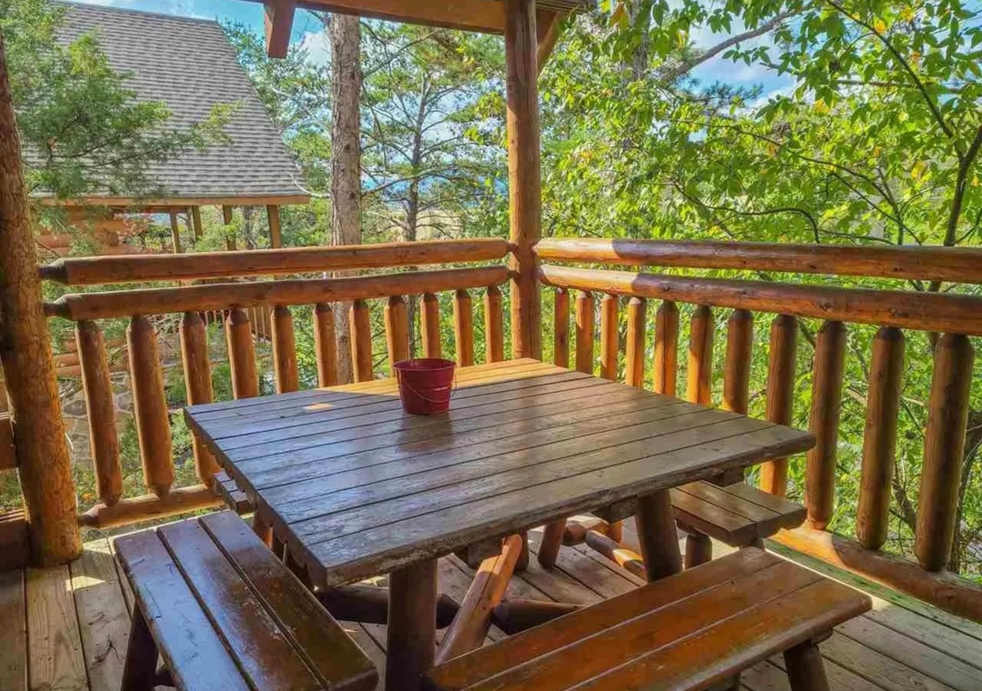 Enjoy your morning coffee on this peaceful wooden deck, surrounded by lush forest canopy and birdsong.