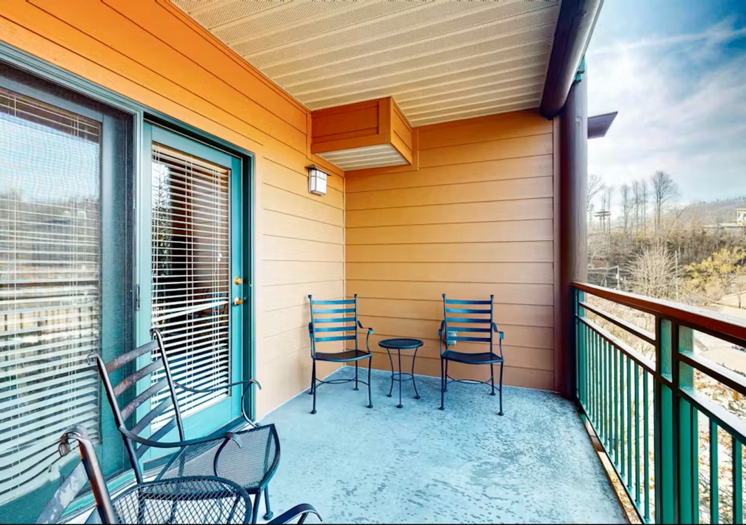 Step onto your private balcony and breathe in the fresh mountain air while enjoying morning coffee in comfortable seating.