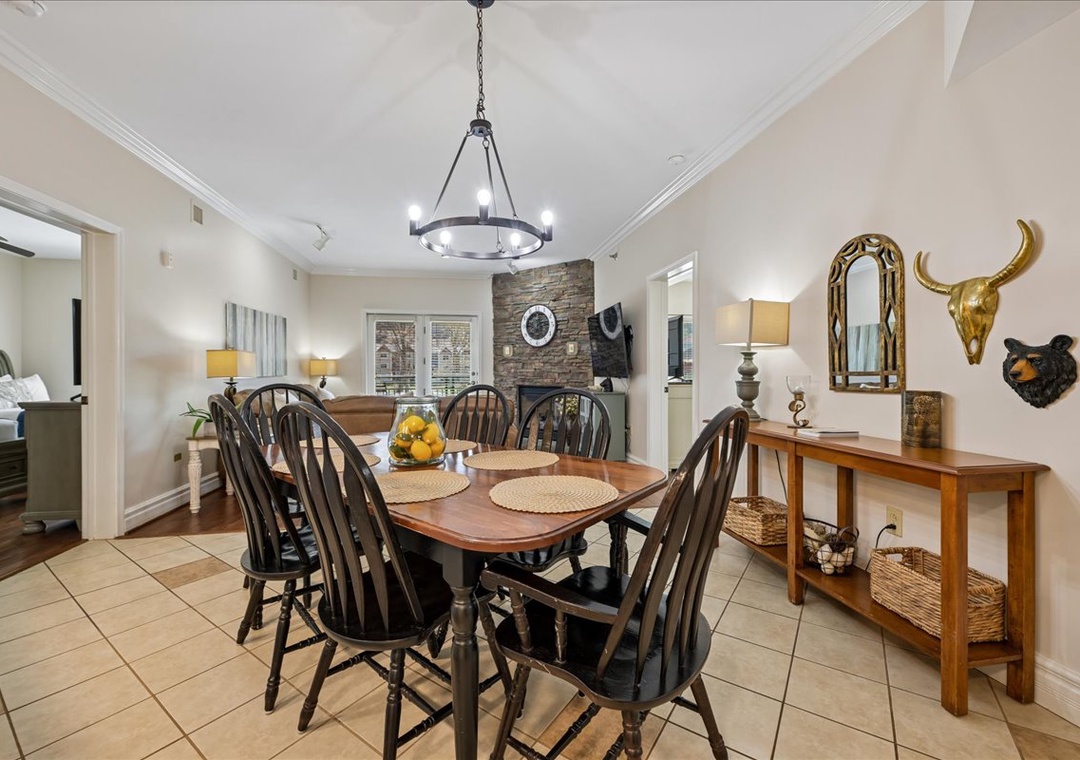 Gather around this warm dining space where your meals become cherished memories with rustic charm and elegant touches.