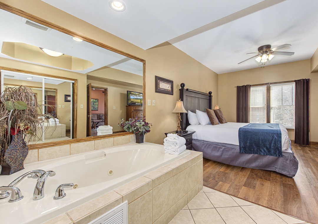 Unwind in your romantic suite featuring a jetted tub perfect for soaking after exploring, plus plush bedding and warm lighting.