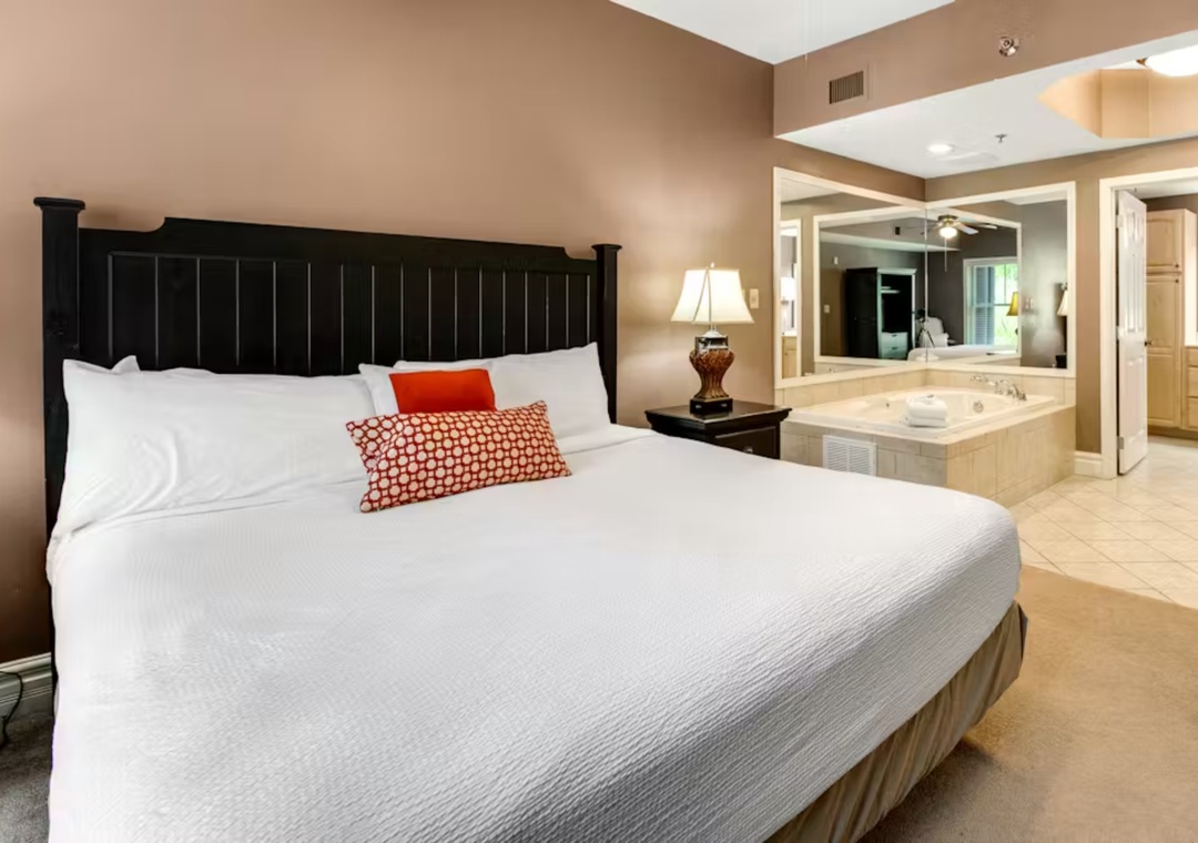 Unwind in your spacious suite featuring a luxurious jetted tub perfectly positioned for relaxation after long days exploring.