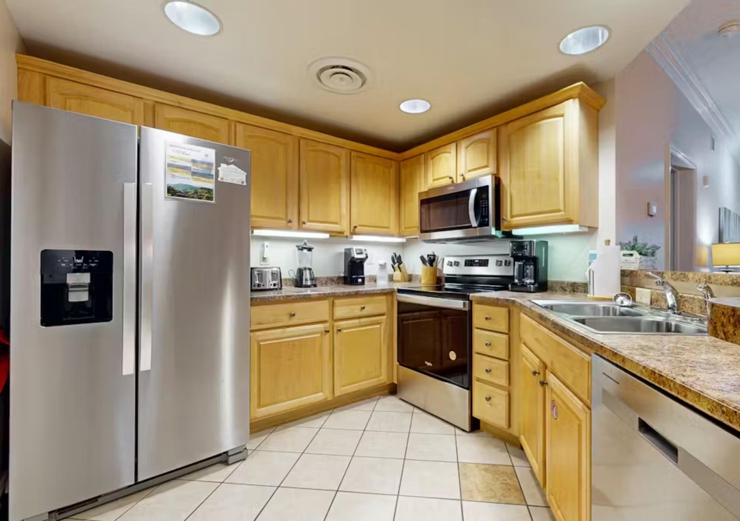 Your fully equipped kitchen features stainless steel appliances and granite countertops, perfect for preparing memorable meals during your stay.