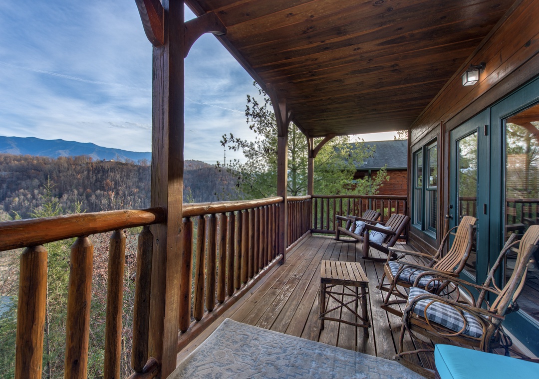 Step onto your covered deck and take in the sweeping mountain vistas stretching across the valley. Rock in comfort while you soak up the fresh air and peaceful scenery that surrounds your cabin retreat.