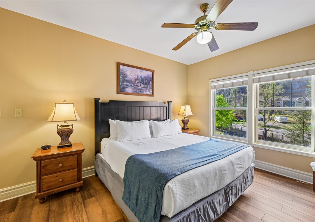 Drift off to peaceful sleep in your cozy bedroom, where soft linens and warm lighting create the perfect retreat after exploring.