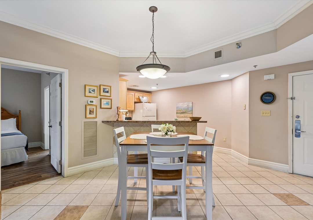 Gather around your welcoming dining table for memorable meals together, with a fully equipped kitchen ready for your culinary adventures.