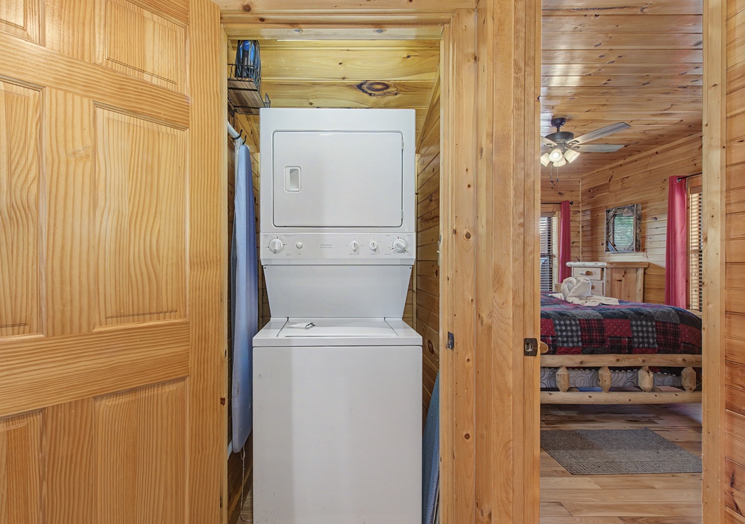 Your convenience is covered with in-cabin laundry facilities, making longer stays effortless in this cozy log retreat.