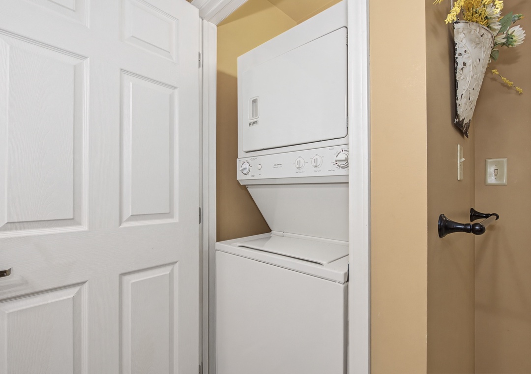 Your private washer and dryer await in this convenient closet, making extended stays effortless and comfortable.