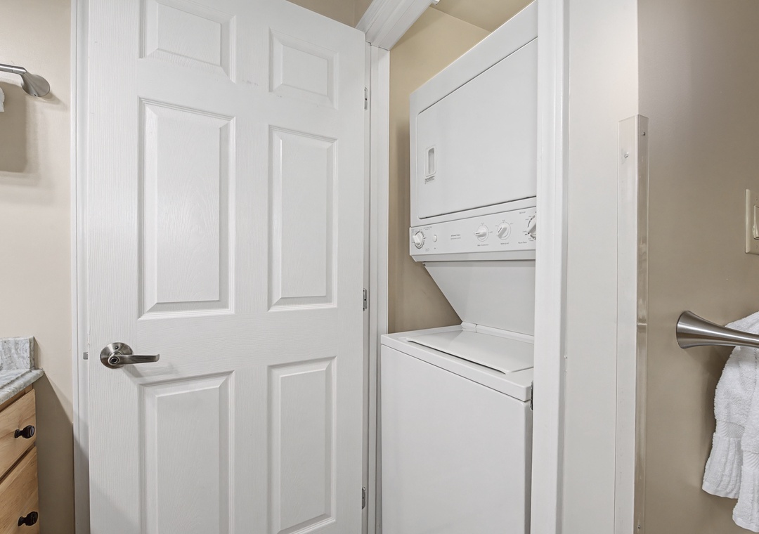 Your in-unit washer and dryer make extended stays effortless, tucked away in a convenient closet space.