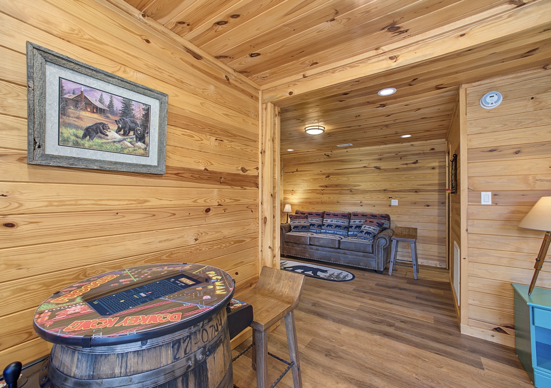 Step into your cozy rustic retreat where warm wood wraps around you and vintage cabin charm invites you to relax and unwind in the heart of the mountains.