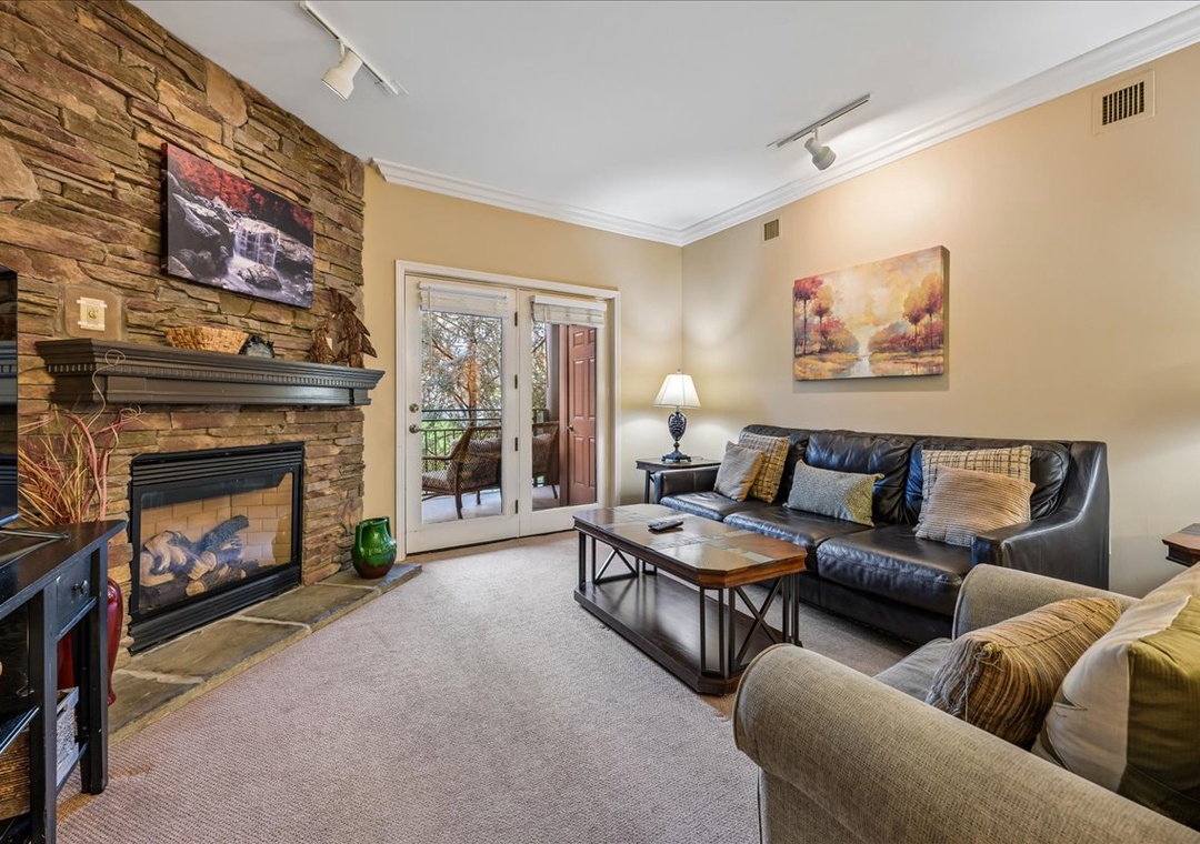 Sink into plush leather sofas by your stone fireplace while you plan tomorrow's adventures from this cozy retreat.