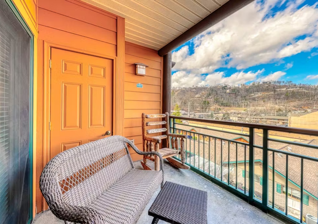 Step onto your private balcony and unwind in comfortable wicker seating while taking in stunning mountain vistas.