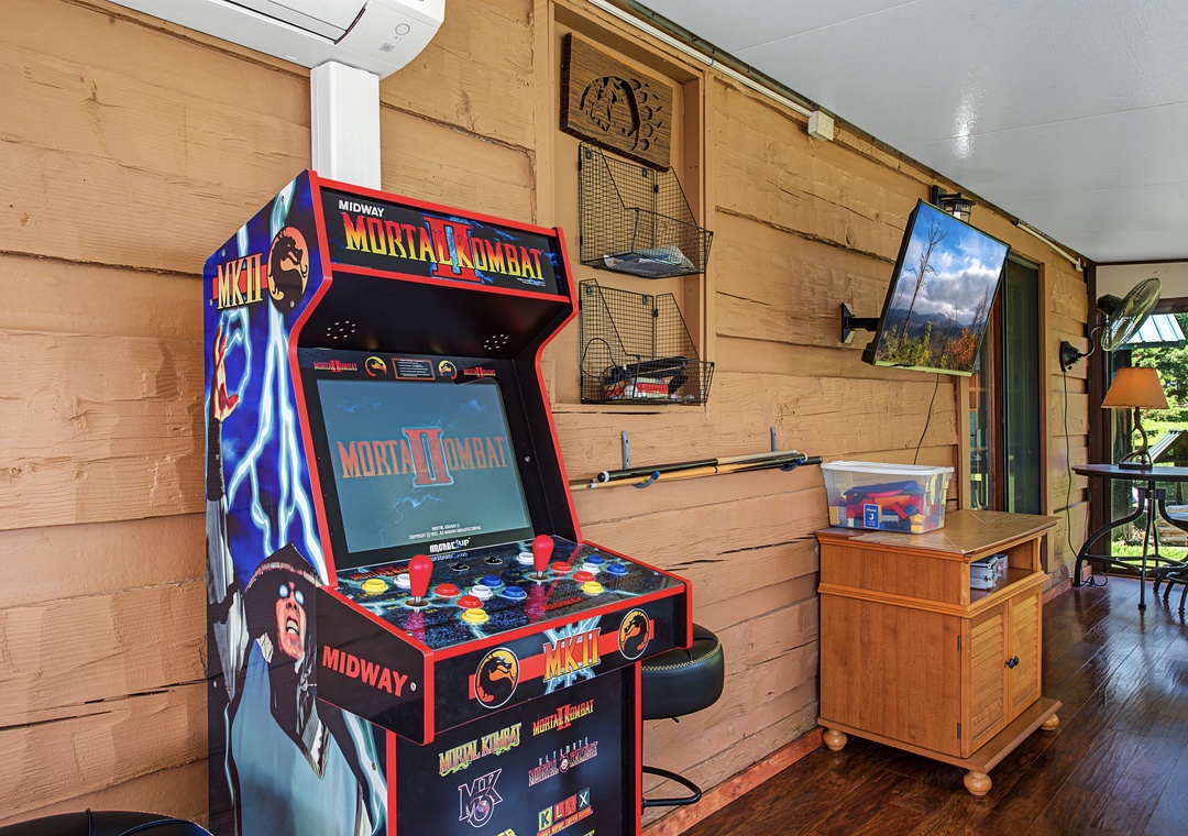 Challenge friends to a round on the vintage arcade game, with retro decor and open-air views adding to your laid-back getaway vibes.