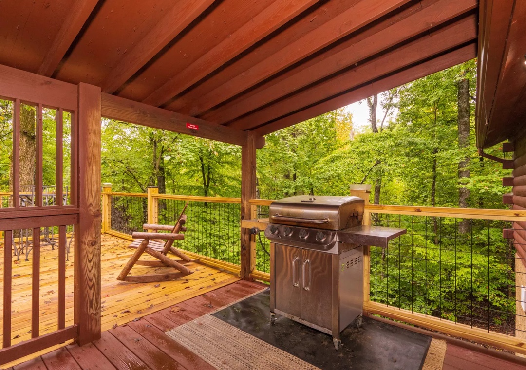Grill your favorite meals on the covered deck while enjoying peaceful forest views and fresh mountain air.