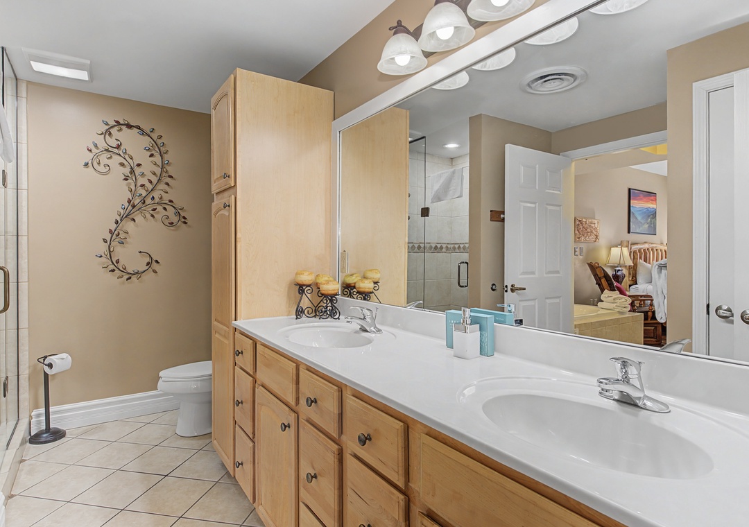 You'll love the spacious vanity with dual sinks, perfect for sharing your morning routine.