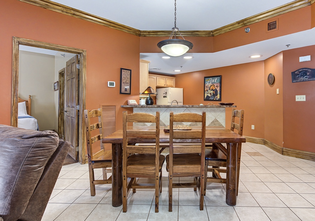 Gather around your spacious dining table for memorable meals in this warm, open-concept space with full kitchen.