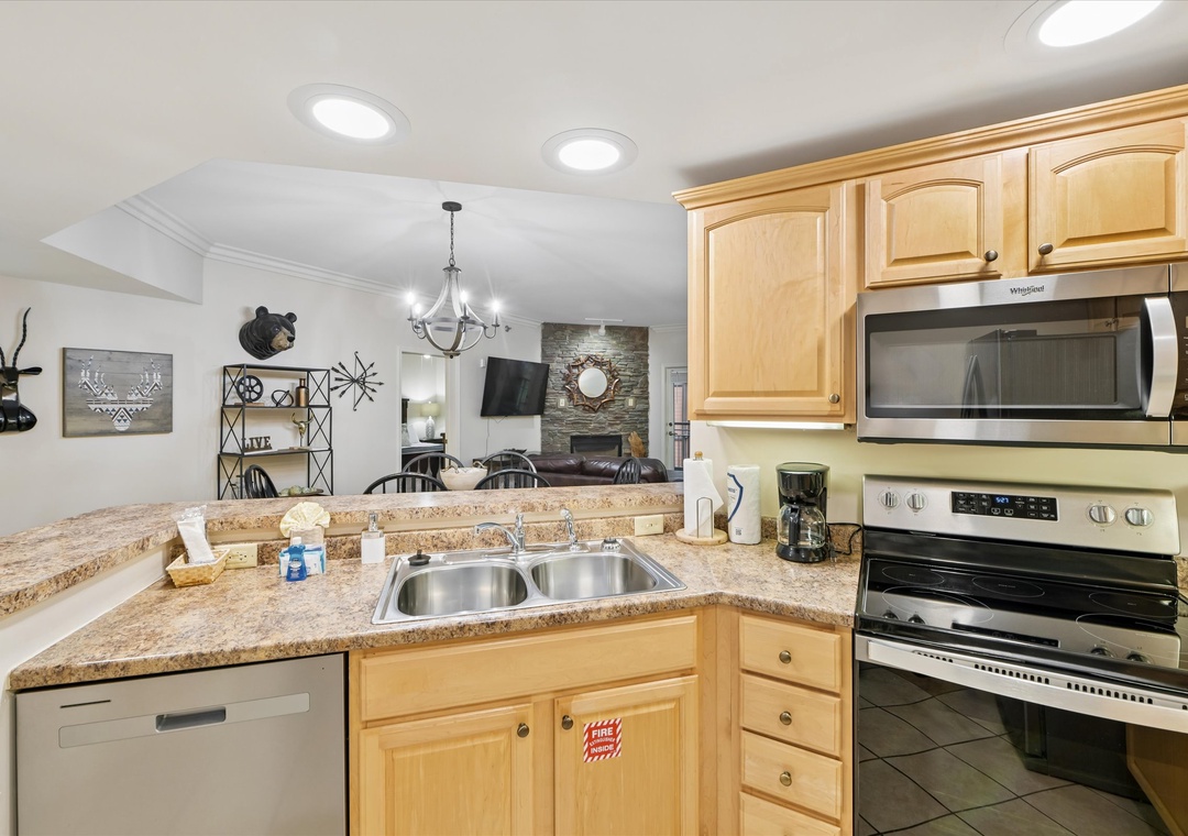 Your fully equipped kitchen features granite counters, stainless appliances, and everything you need to create delicious meals during your stay.