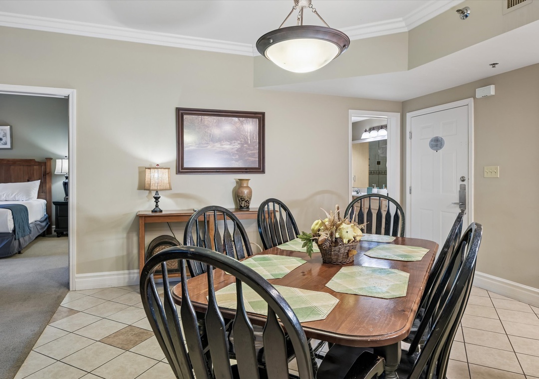 Gather your family around this spacious dining table for memorable meals together in your home away from home.