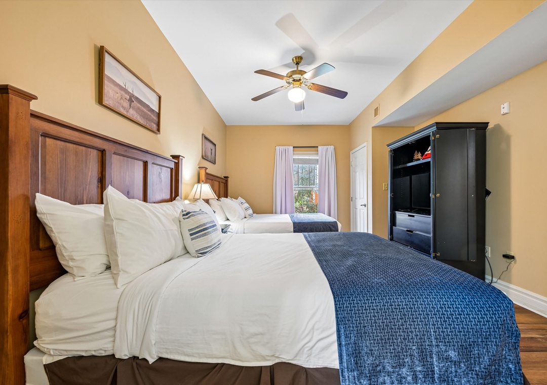 Drift into peaceful sleep in your cozy twin-bed haven with warm colors and thoughtful touches.