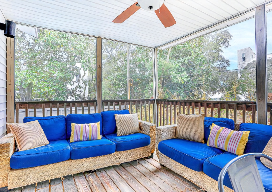 Elevated outdoor living with privacy and a serene natural backdrop.