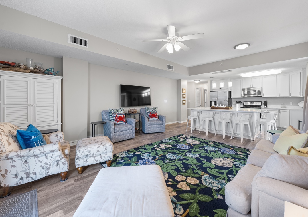 Enjoy a movie on the flat-screen TV