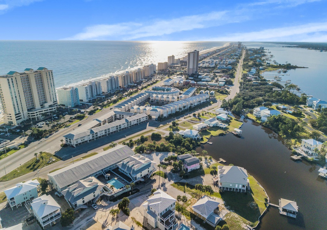 Aerial view of Gulf Shores beaches and waterways