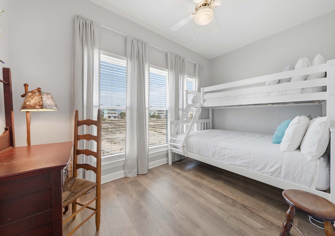 First Floor guest bedroom with twin over full bunk bed