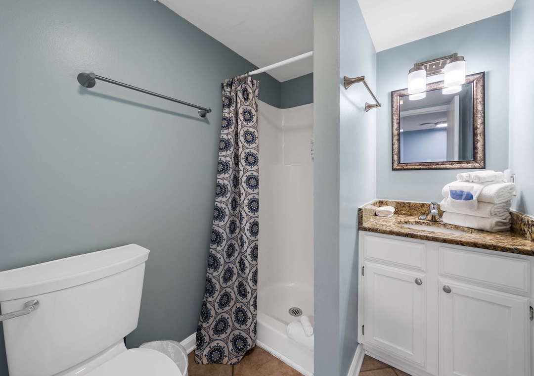 Downstairs full bathroom with walk-in shower