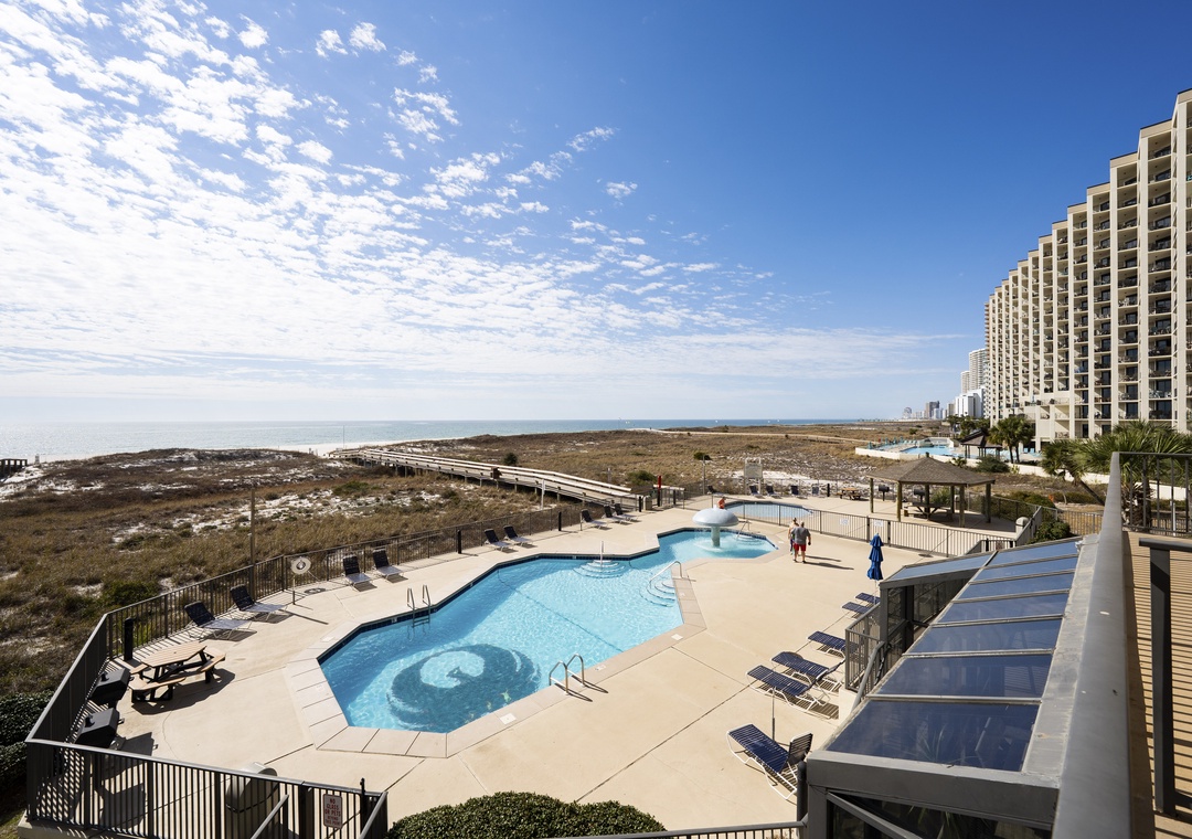 Beach and pool views from the balcony
