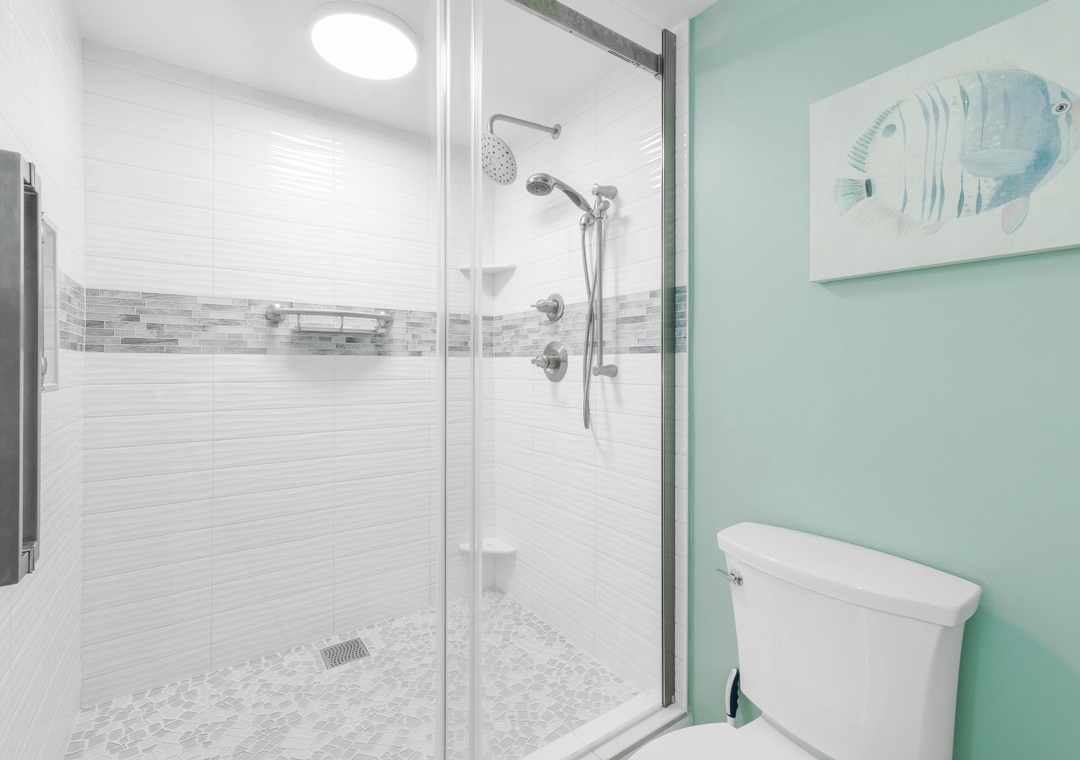 Walk-in shower in the primary bathroom