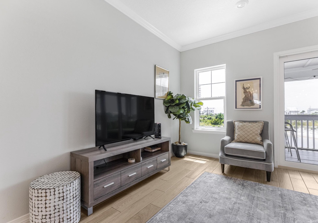 Enjoy a movie on the large flat-screen TV