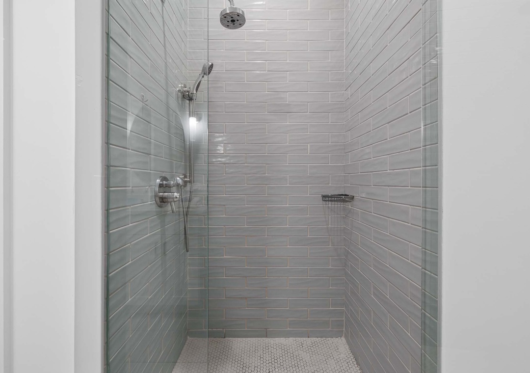Shared guest bathroom with walk-in shower