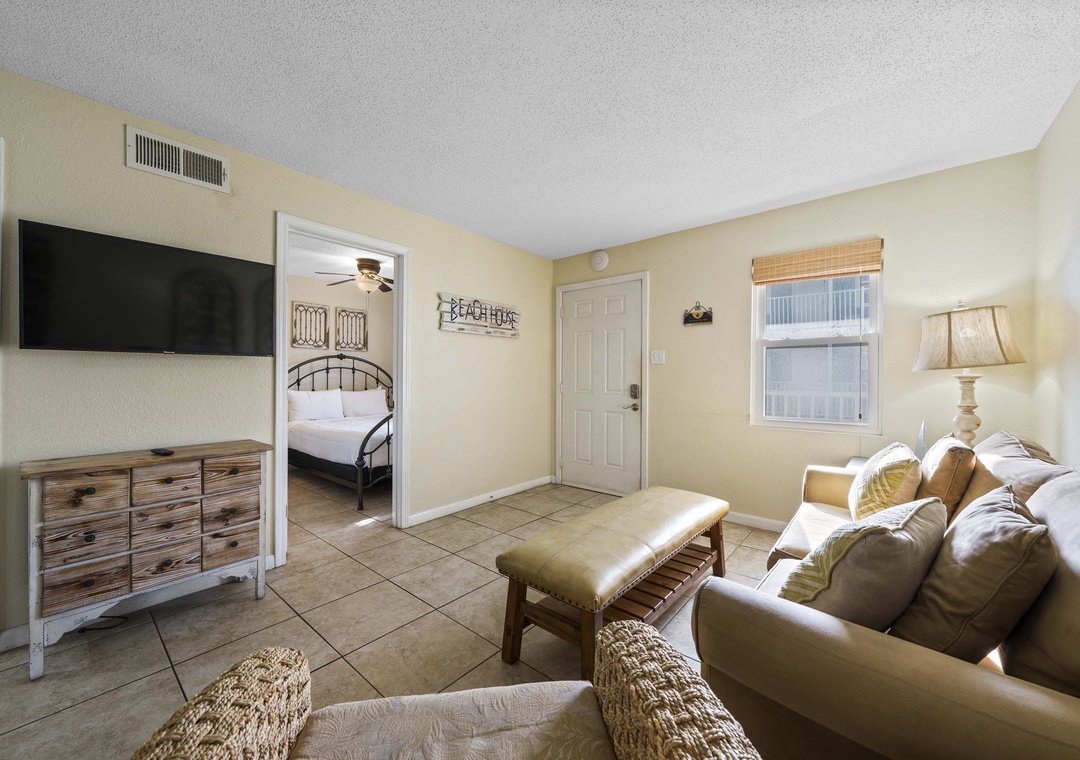 Relax with a movie on the flat-screen TV